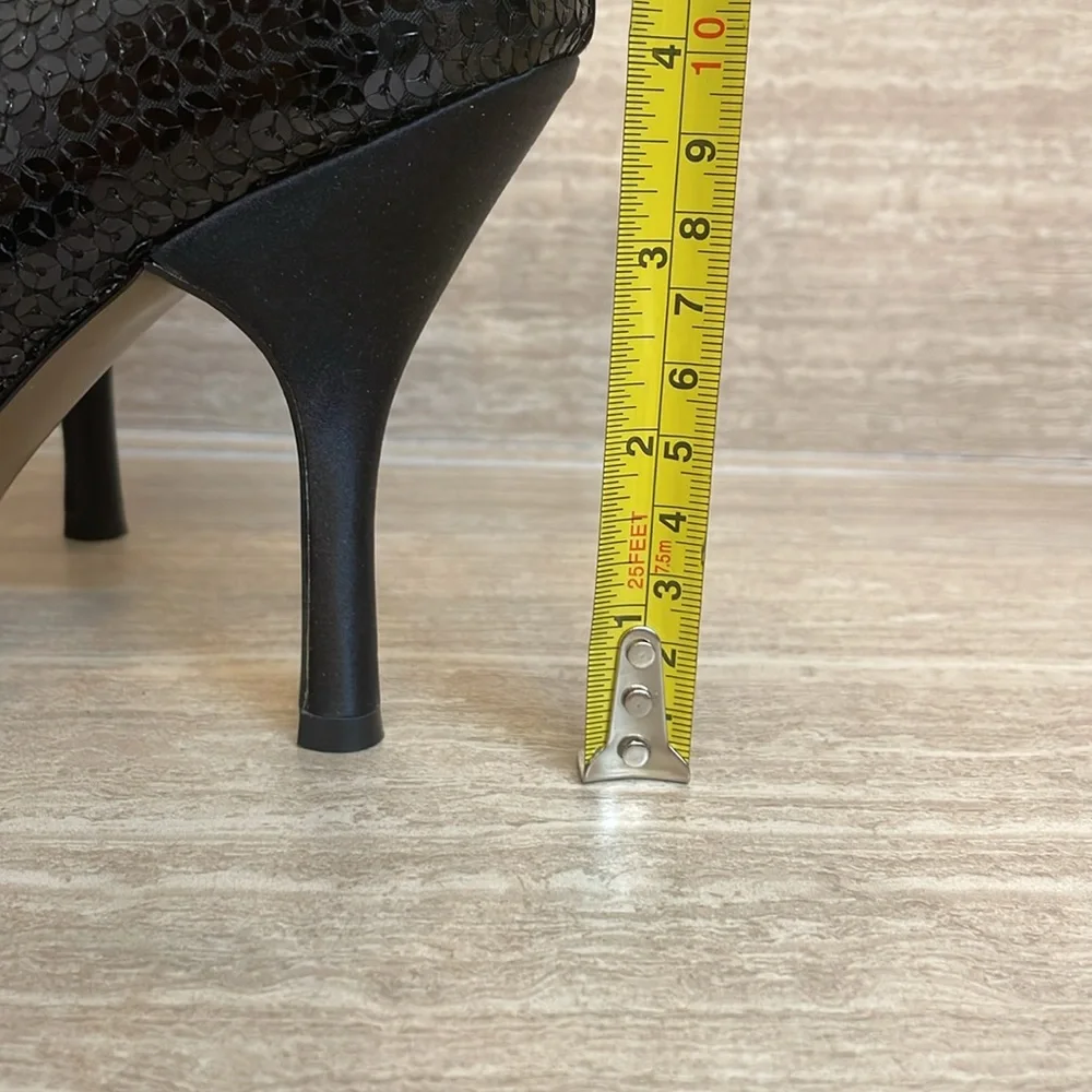 ENZO ANGIOLINI UEC Women’s Size 9.5 Black peep toe stiletto heel pumps sequins - Picture 11 of 12